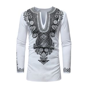 ingrosso nuovi stili di stampa africani-Abbigliamento africano di Riche Bazin New African Dashiki Style National Wind Printing V Neck Manica lunga T shirt da uomo Plus Size