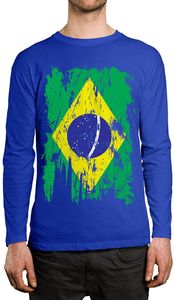 бразилия футболки оптовых-Мужские футболки огорченные Бразилии Флаг с длинным рукавом рубашка Полное повседневное Четыре времена