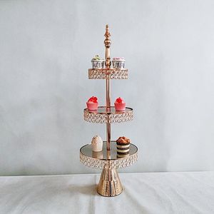 その他の耐熱器2 層ゴールドシルバーメタルケーキスタンドラウンド結婚式の誕生日パーティーデザートカップケーキペデスタルディスプレイプレート家の装飾