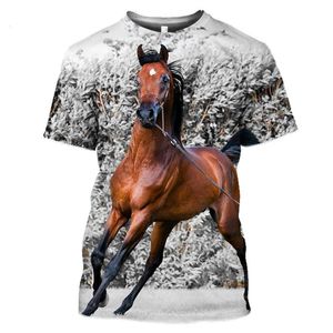 3d hayvan baskılı atlar at toptan satış-Erkek T Shirt D Baskı Sağlam Atlar Kar Anime At Hayvanlar Tshirt Kadın Erkek Rahat T shirt Kazak Kısa Kollu Büyük Giysiler