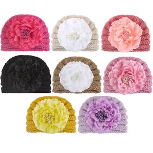 Wholesale newborn winter hats for girls for sale - Group buy 2021 Autumn and winter Acrylic Newborn Baby hat Boy and Girl Turban Beanie Hat Solid Color flower Sleep Cap Toddler Photo Props
