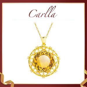 925 Silver Yellow crystal Pendant Hollowed out natural Citrine Yellows diamond Pendants Luxury Designer Group drill set Necklace