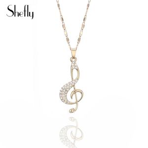 Wholesale elegant music resale online - Romantic Rose Gold Music Note Crystal Pendants Necklaces Shining Crystal Elegant Wedding Jewelry Necklace For Women Kolye