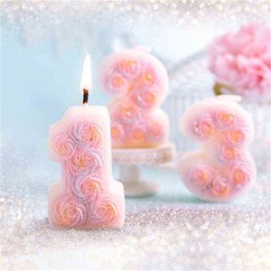 baby shower gifts candles toptan satış-Gül Sayıları Mumlar Kek Dekorasyon Aracı Doğum Günü Mumlar Bebek Duş Parti Malzemeleri Noel Hediyesi Y211229