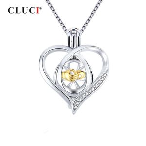 CLUCI medalion dla kobiet Naszyjnik Biżuteria Dokonywanie Sterling Silver Heart Cyrkon Pearl Cage Wisiorek SC362SB