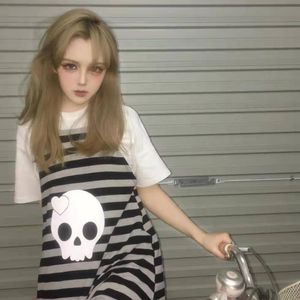 pastel estetik toptan satış-Günlük Elbiseler Kadın Şerit Kafatası Emo Punk Mini Elbise E Kız Pastel Goth Kawaii Estetik Peri Grunge Siber Y2K Alt Yaz Giysileri