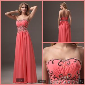 Robe de soiree New Arrival pink Long a line Party Evening Dresses For Teens Beaded Chiffon Sweetheart Prom Dress empire dress