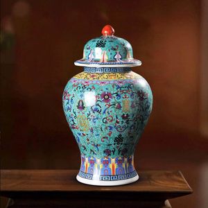 ingwer vase großhandel-Vasen Antique Royal Email LongGlity Keramik Cloisonne General Tank Vase Fortune Hat Covered Ingwer Gläser Ornament Kreatives Geschenk