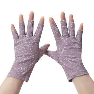5本の指の手袋2021女性の綿の夏の指無しのないハーフフィンガースキッド日光保護印刷薄いドットショートドライビング