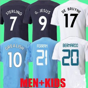 Grealish Sterling Ferran de Bruyne Soccer Jerseys Fläktar Spelare Version Man Foden Fotbollskjortor Män Kids Kit Socks Set Vuxen Kit Mahrez