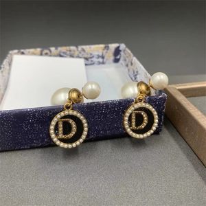 Brand Fashion Pearl Diamond D shaped Stud Earrings with Gift Box Good Quality for woman lady party wedding jewelery