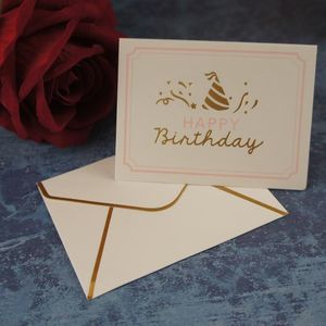Wholesale lucky leave for sale - Group buy Greeting Cards Happy Birthday Gold Fold Card Leave Message Lucky Love Party Invitation Letter Envelope