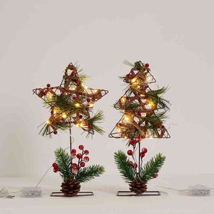 Wholesale tree lanterns resale online - Factory Outlet Party decoration Honghan Christmas lantern iron five pointed star christmas tree rattan wreath pendant Decoration