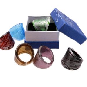 murano boxen großhandel-Clusterringe Sands Murano Stripe Glas Frau Ring Rot Schwarz Blau Lila Freier Kasten