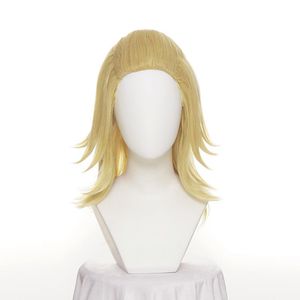 Syntetyczne Peruki Tokio Dwrogi Manjiro Sano Light Golden Cosplay Wig Odporne na ciepło Hair Halloween Party Free Cap