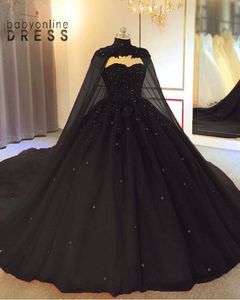 ケーププリンセス恋人の森のブライダルガウンQuinceaneraドレスの新しいゴシックブラックボールガウンのウェディングドレス