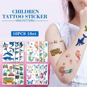 10 stks Kinderen Cartoon Serie Fake Tattoo Stickers Set Leuke Kleurrijke Tekening Tijdelijke Papers Voor Kinderen Volwassenen Handen Arm DIY Body Persoonlijkheidsdecoratie