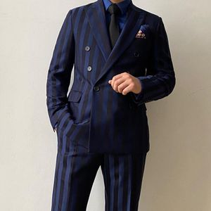 Męskie Garnitury Blazers Ricodesign Slim Fit Business Classic Formalne Paski Navy Suit Stretch Dwa kawałki Handmade Dostosowane CustomD