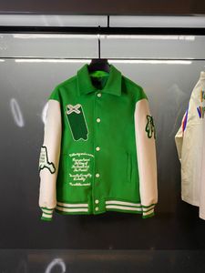 yeşil kış ceket mens toptan satış-Sonbahar Kış Erkek Bayan Ceket Dış Mont Embrodiery Beyzbol Üniforma Yeşil Desinger Kafatası Işlemeli Kadın Erkek Ceketler Çiftler Baskı Ceket