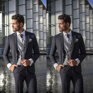 Męskie Garnitury Blazers Dark Grey Wedding Tuxedos Mężczyźni Formalny Biznes Oblubienica Sposa Groomsmen Suit Western Style Odzież Kurtki Spodnie