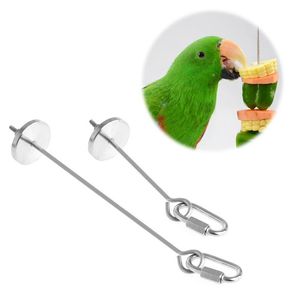 kabob çubukları toptan satış-Küçük Hayvan Malzemeleri Paslanmaz Çelik Papağan Oyuncak Kabob Gıda Tutucu Sopa Meyve Şiş Kuş Tedavi Aracı Dayanıklı Kuş Kafesi Aksesuar