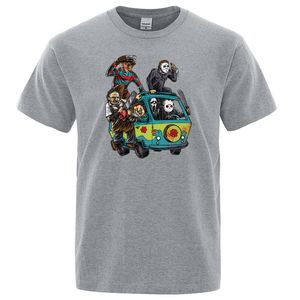 komik film tişörtleri toptan satış-Erkek T Shirt Maniac Park Korku Film Tema Jason Palyaço Testere Mens Cadılar Bayramı Komik Tee Gömlek Tops Yaz Kısa Kollu Erkekler T