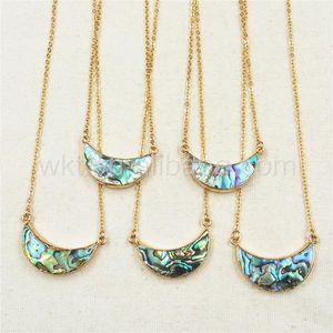 Pendant Necklaces WT N770 Tiny Double Hoops Shell Necklace Gold Jewelry In Stock Paua For DIY Making