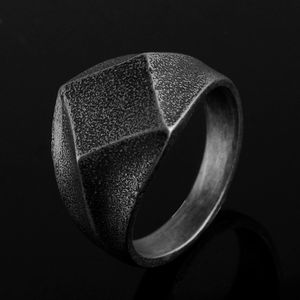 Men s Geometric Flat Top Signet Ring for Men Jewelry Stainless Steel Vintage Oxidation Gray Male Jewellery Jewels