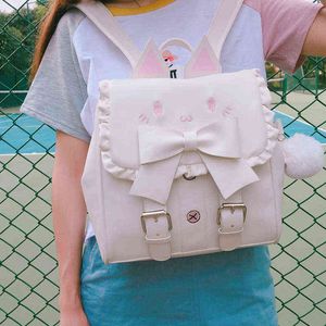 Backpack Style Japan Lolita Meisje Geborduurde Kat Rugzak Dame Mooie Boog Schoudertas Kawaii Cartoon Oren Student Zakken Mochila Feminina