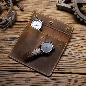 Wholesale leather box pouch resale online - Watch Boxes Cases Slot Bag Cow Leather Handmade Roll Travel Case Portable Wristwatch Pouch Box Exquisite Retro Slid In Out Organizer