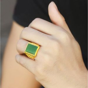 Beach Smycken Mäns K Gul Guldpläterad Emerald Cut Simulerad Grön Ruby Nugget Style Ring