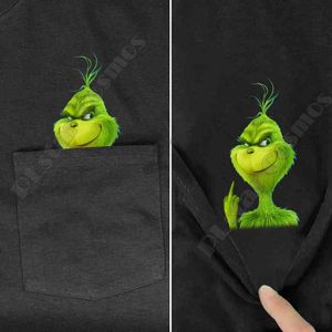 ingrosso camicie grinch divertenti-Grinch Pocket T shirt T shirt Estate stampata T shirt da uomo per le donne Top in cotone nero divertente manica corta Top Drop Shipping G1222