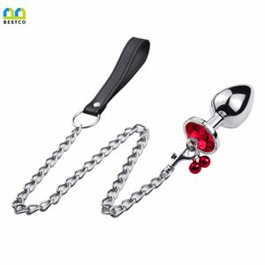Stainless Steel Leash Chain Anal Plug With Bells Stimulate Butt Massage SM Adult Erotic G Spot Sex Toys for Women Man B ESTCO Shop