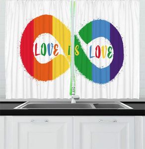 гей-признаки гордости оптовых-Занавес Drapes Multicolor Pride Кухня Шторы Любовь это слова с гранж живопись радуги цветов бесконечности знак гей парад окна