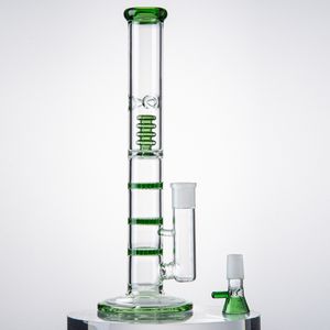 Green Blue Clear Hookahs Inch Straight Tube Glass Bongs Triple BeeComb Perc Birdcage Percolator Water Pipes mm Joint Oil Dab Rigs With Bowl