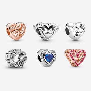 925 Sterling Silver Charm Pärlor Kärlek Familj Mor Charm Rose Guld Lämplig för Pandora Armband Ladies DIY Smycken