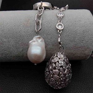 Wholesale white cultured pearls resale online - 22 Cultured White Rice CZ Necklace Keshi Pearl cubic zirconia micro pave Teardrop Pendant sweater chain necklace