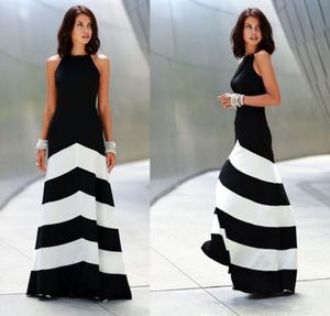Striped Long Dress Maxi Dress Sexy Halter Backless Off Shoulder Evening Party Dresses Black White Summer Fashion Women