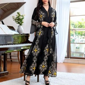 Przypadkowe sukienki Muzułmańskie hafty damskie Abaya Dubaj Temperament Mesh Maxi Dress Elegant Robe Kaftan Fashion Suknie wieczorowe Afryka Dashiki