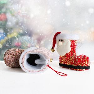 yılbaşı santa çizme hediye poşetleri toptan satış-Noel Hediye Çantaları Noel Baba Sevimli Payetli Üç Boyutlu Çizmeler Şeker Çorap Noel Ağacı Dekorasyon Kolye RRA4426