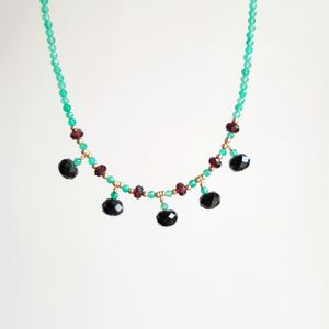 Lii Ji Green Onyx Black Spinel Garnet Sparkling Sterling Silver K Gold Plated Necklace Delicate For Women Jewelry