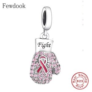 Fit Original Charm Bracelet Sterling Silver Pink Ribbon Glove Fight Breast Cancer Awareness Pendant Bead For Making Women Berloque