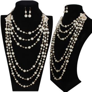 CCB Imitation Pearl Beaded Halsband Kvinna Mode Temperament High end Överdriven Multi Layer Bead Neck Jewelr Y Lyxig kvalitet Långtröja Kedja Smycken Gift