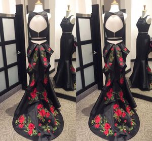 2022 Vintage broderade prom klänningar quinceanera sjöjungfru stycken satin ruffle kjol formell pageant kväll fest klänning