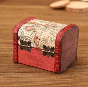 Vintage Pudełko Biżuteria Mini World World Map Metal Container Organizer Przechowywanie Case Handmade Treasure Chest Drewniane małe pudełka GWWE10949