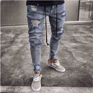 Jeans kleine voet high end strakke rits holed smalle beenbroek jeans slim fit matching t shirt en jas