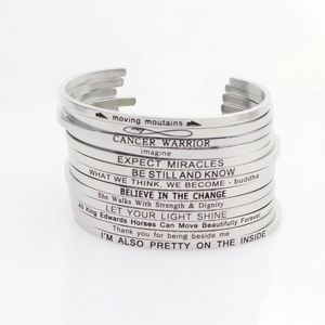 Wholesale engraved charm bracelets for women for sale - Group buy Charm Bracelets Silver Stainless Steel Bangle Engraved Positive Inspirational Quote Hand Stamped Cuff Mantra For Men Women