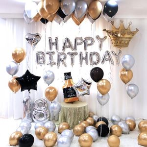Wholesale 40 year anniversary decorations resale online - Party Decoration quot Gold Silver Metal Latex Balloons Year Number Happy Birthday Anniversary Decor Adult Foil Balloon