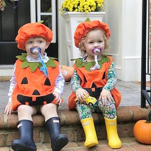 Halloween Baby Pumpkin Romper Newborn Cute Costume Sleeveless Jumpsuit INS Pumpkin Rompers with Hat Infant child Designer Clothes Y2