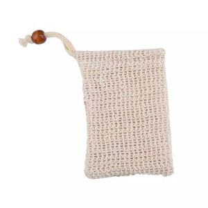 Natuurlijke exfoliërende mesh zeep saver sisal borstels tas pouch houder voor douchebad schuimen en drogen